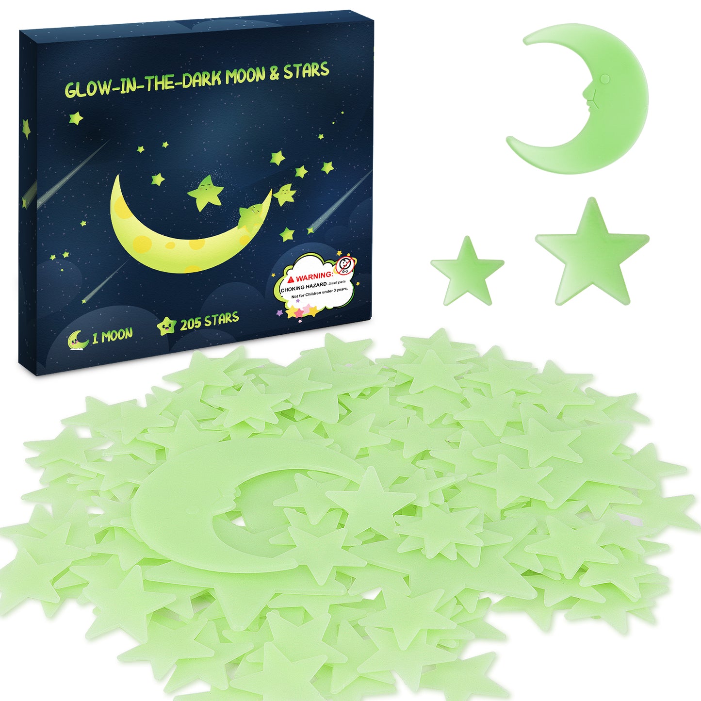 Leuchtende Sterne Wandsticker im Dunkelen für die Decke, Selbstklebend 205 Stück 3D Leuchtende Aufkleber Sterne und Mond für Kinderzimmer, Erstellen Realistischen Sternenhimmel, Raumdeko