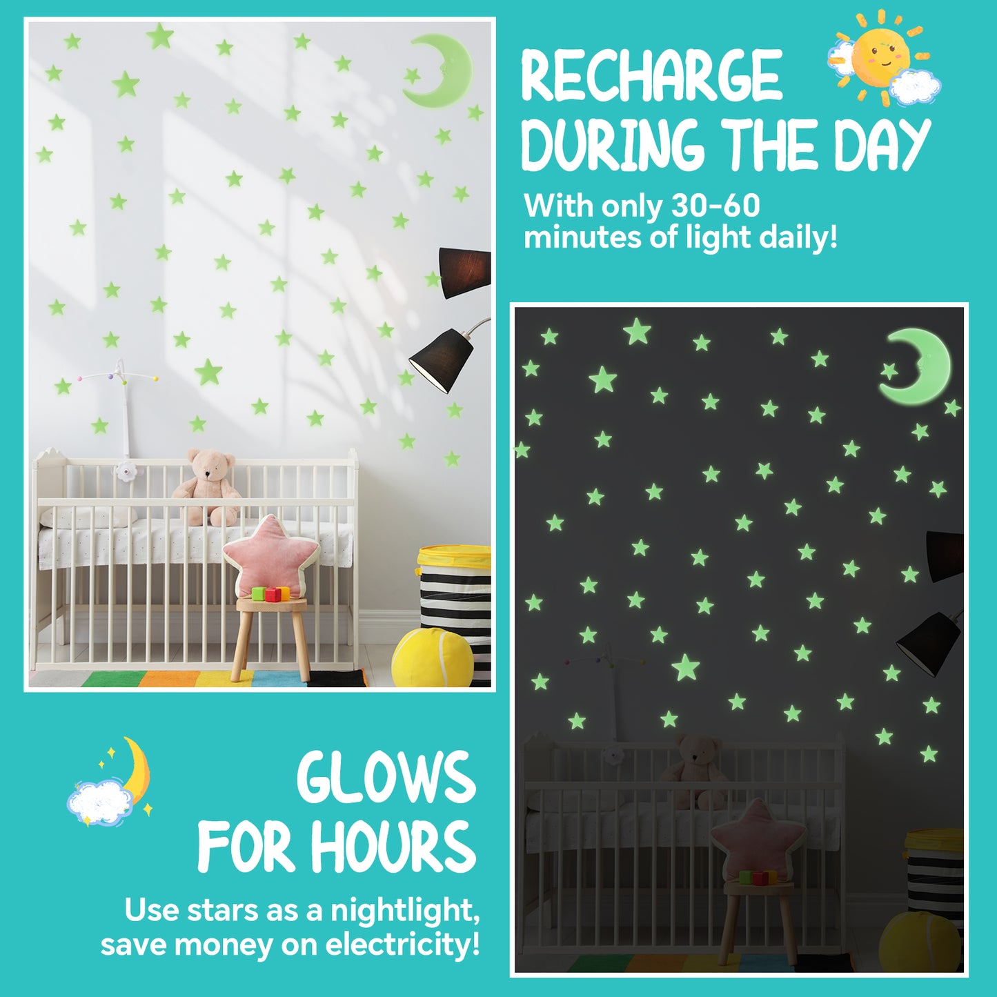 Leuchtende Sterne Wandsticker im Dunkelen für die Decke, Selbstklebend 205 Stück 3D Leuchtende Aufkleber Sterne und Mond für Kinderzimmer, Erstellen Realistischen Sternenhimmel, Raumdeko