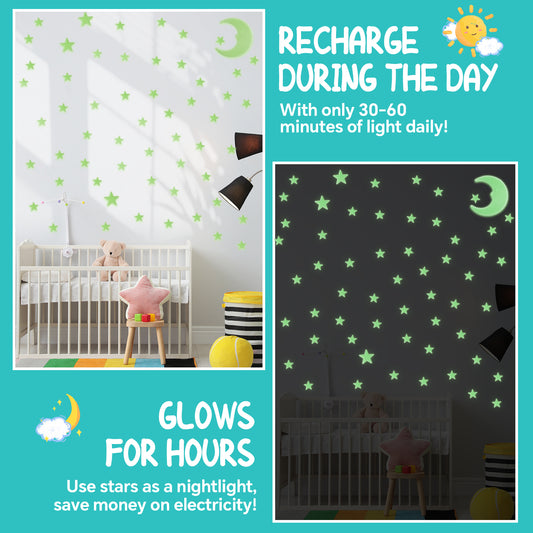 Glow in The Dark Stars for Ceiling - 205PCS Stars & 1 Moon for Kids Bedroom, Baby Room Nursery - Safe, Removable & Reusable